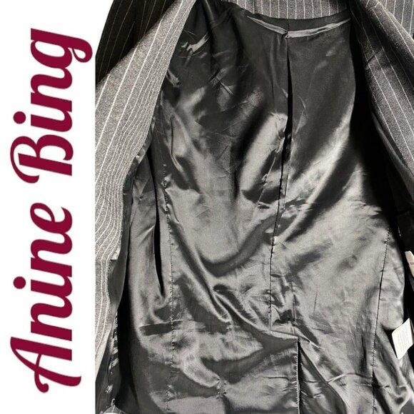 ANINE BING Becky Gray Pinstriped Blazer Double Breasted Menswear, Size 6 - Picture 10 of 15